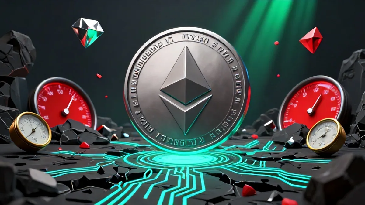 3D editorial art of a heavy gold Bitcoin emblem rising through cracked basalt floors alongside macroeconomic barometers and green candlestick displays