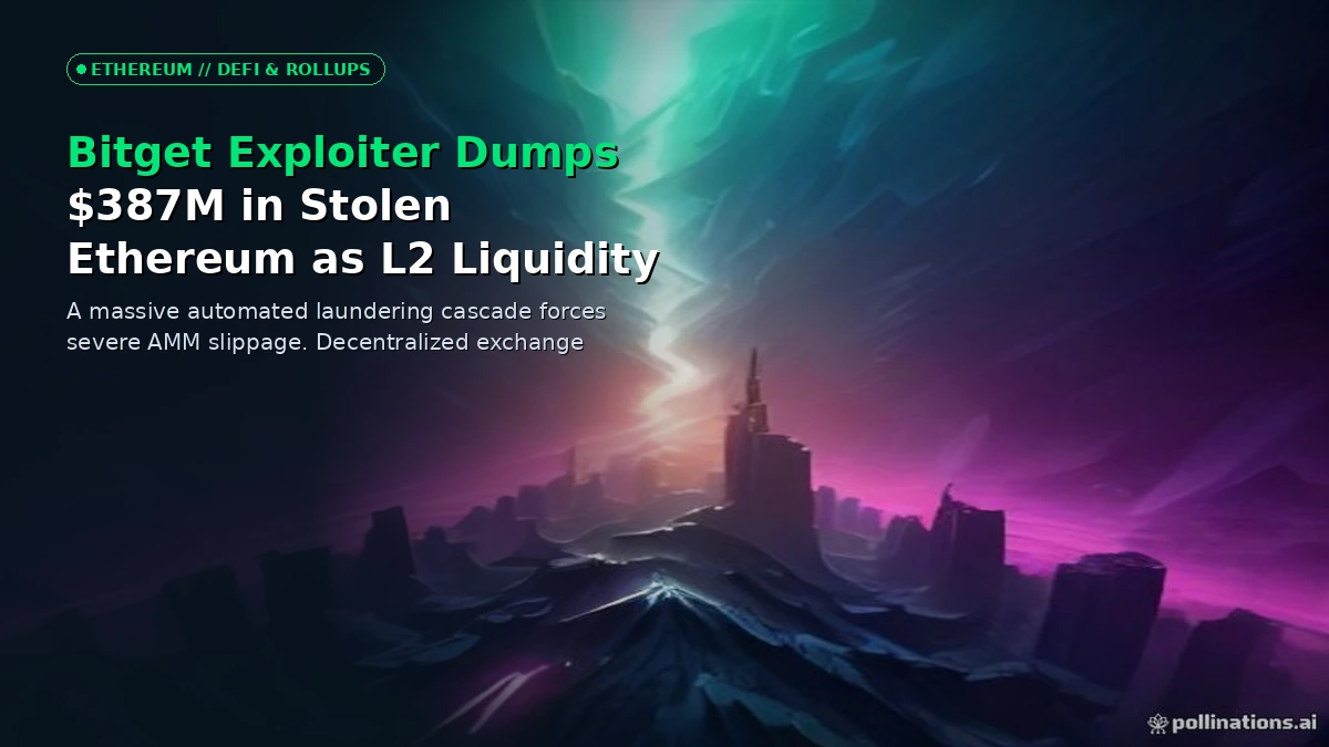 Abstract visualization of Ethereum liquidity fracturing across decentralized layer-2 rollups during a major exchange security exploit.