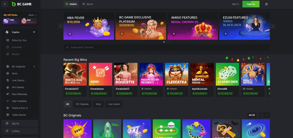 BC.Game Multi-Chain Casino Lobby