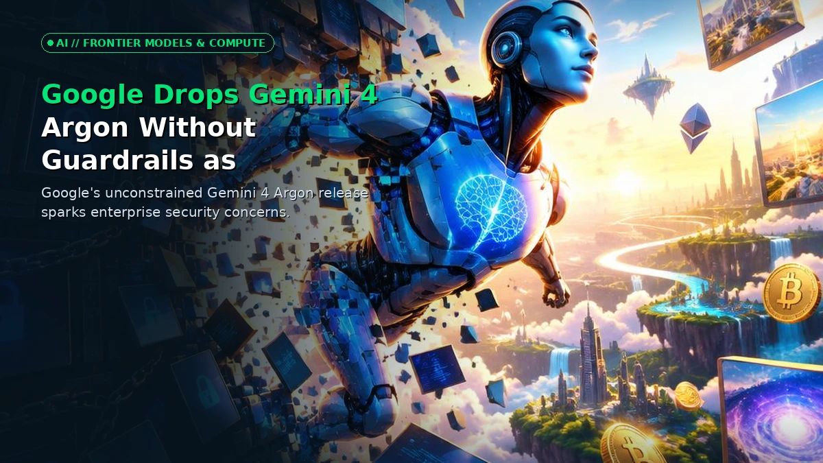 Cinematic 3D illustration depicting an unconstrained artificial intelligence model shattering digital security barriers and code architectures.