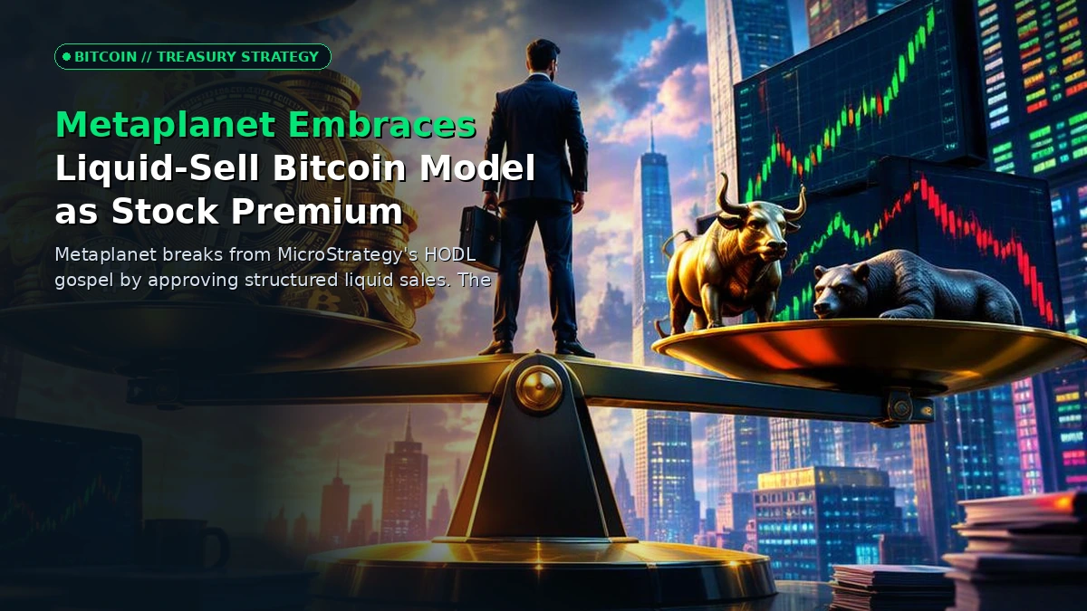 Corporate treasury vault with digital Bitcoin symbols and stock market charts reflecting balance sheet adjustments.