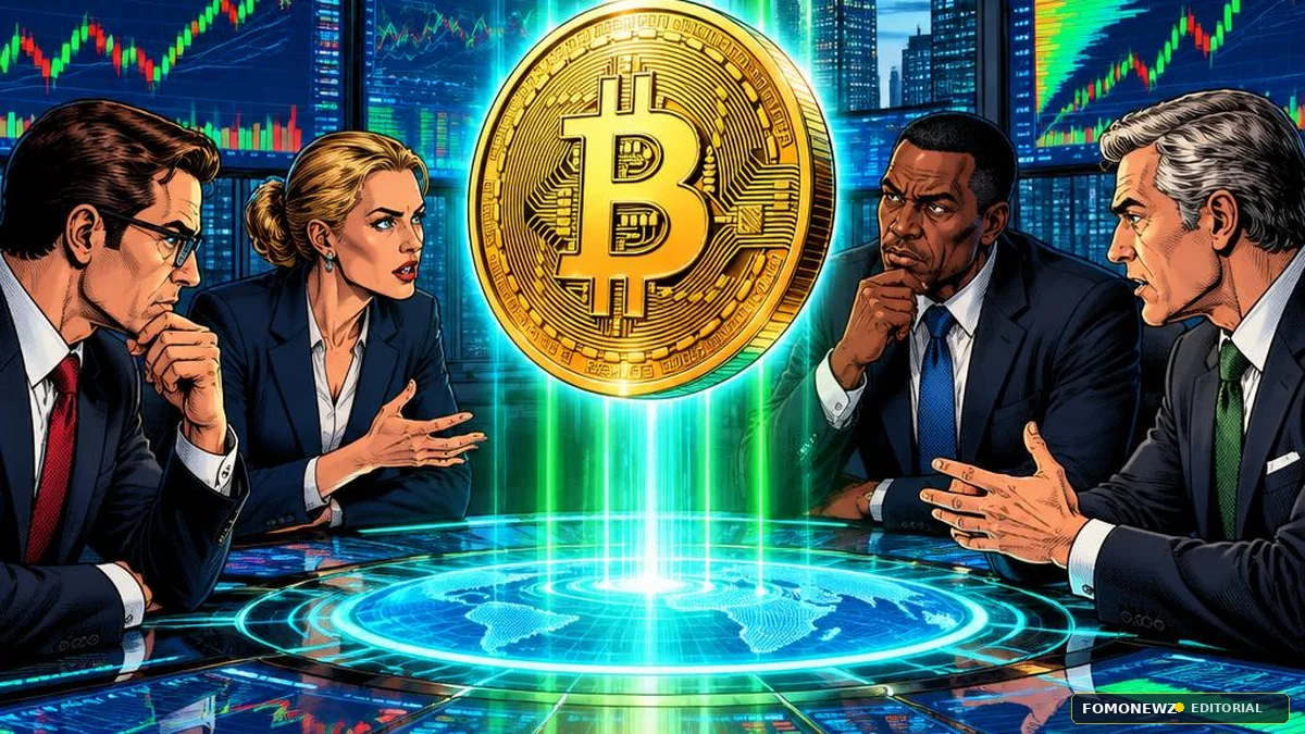 CoinTelegraph-style comic editorial illustration for Meme Economy: NYSE Tokenization Meets Tariff Turmoil as Trump Shakes Crypto Majors