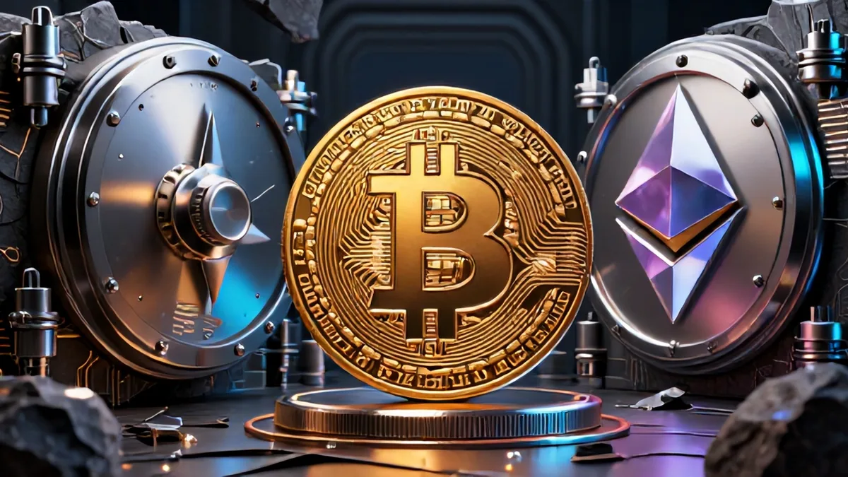 Editorial 3D concept art depicting a fractured digital vault and glowing cryptographic keys under high-contrast dramatic studio lighting