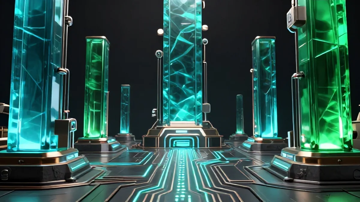 A sleek 3D visualization of Solana blockchain liquidity flowing into high-yield staking pools under dramatic studio lighting.