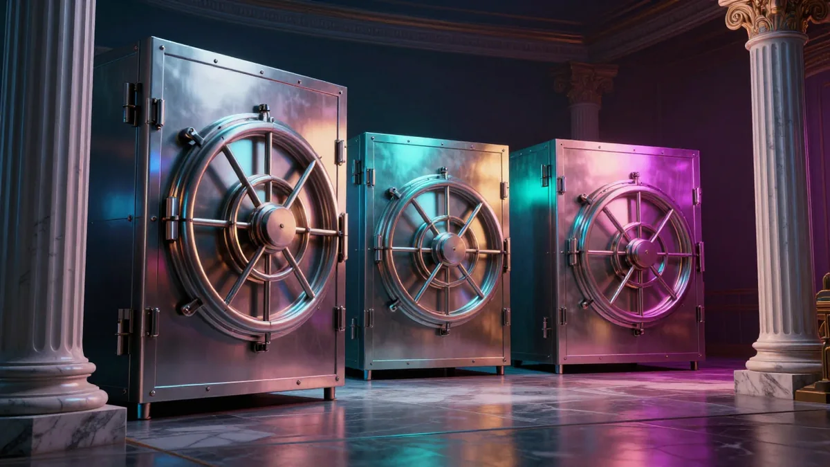 A modern financial vault interior showcasing digital assets and secure institutional custody infrastructure in Singapore