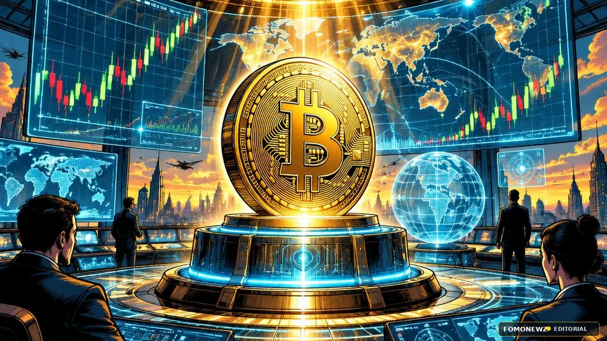 CoinTelegraph-style comic editorial illustration for Bitcoin: Tom Lee Buys $130M ETH as BlackRock BUIDL Surpasses $2B in Assets