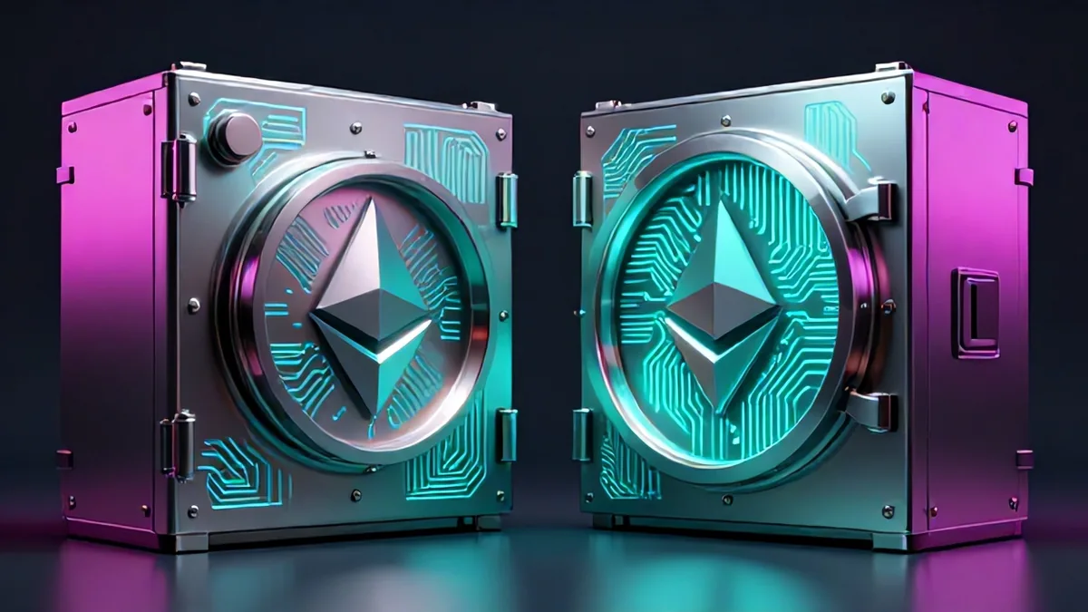 A sleek hardware vault glowing with cold light, symbolizing unfreezable cryptocurrency assets secured on a blockchain network.