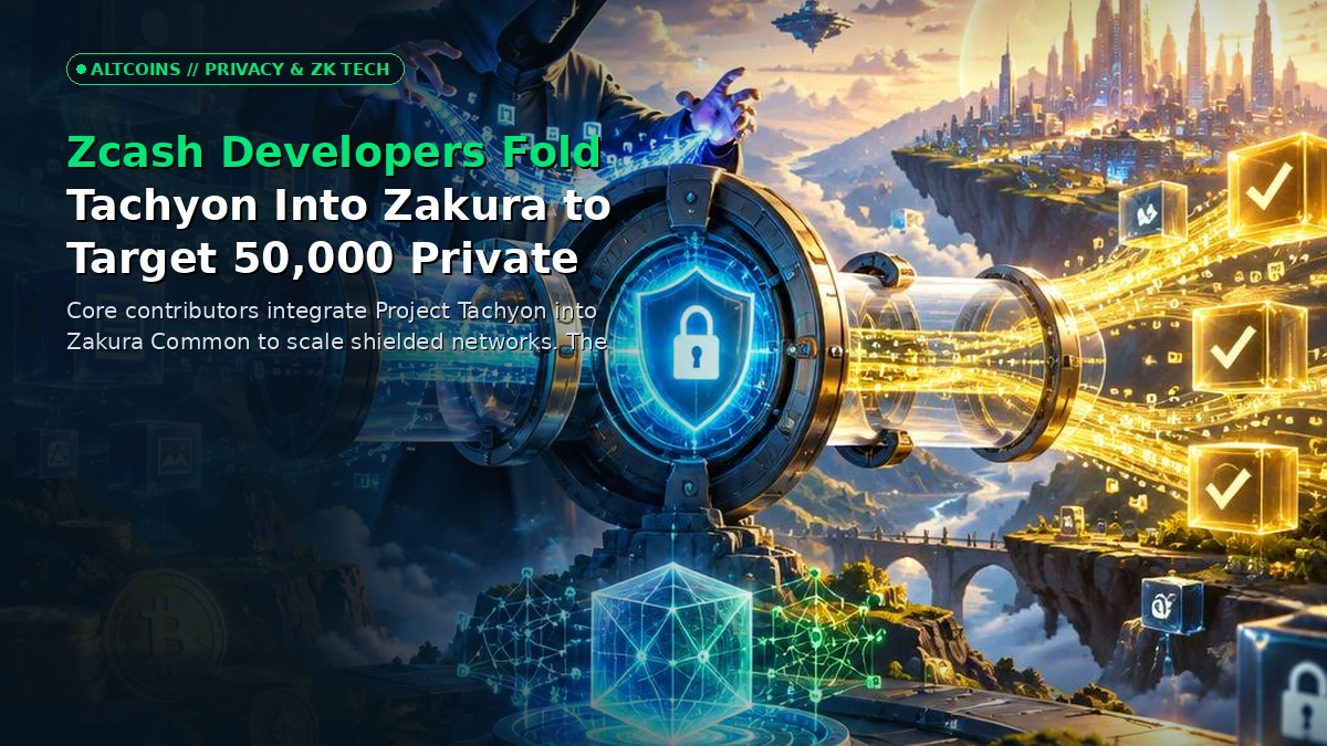 Futuristic cryptographic pipeline visual representing Zcash Tachyon code scaling zero-knowledge transactions